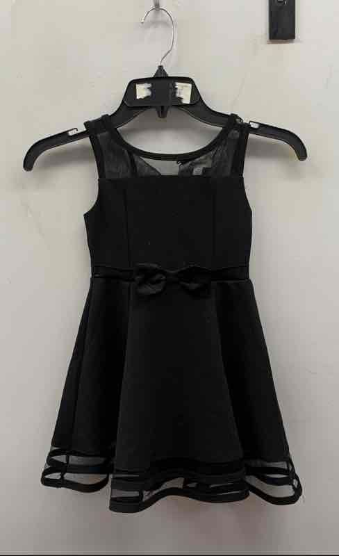 Calvin Klein Girls Black Sleeveless Mesh Yoke Fit and Flare Dress Bow Sz 5