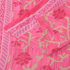 Sanskriti Vintage Sarees Pink Pure Cotton Floral Printed Sari 5 Yd Craft Fabric