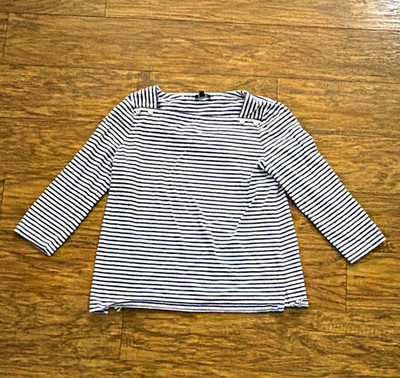 Talbots Women's Petites SP Blue White Striped 3/4 Sleeve Boat Neck Tee