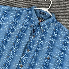 Vintage Chaps Ralph Lauren Shirt Mens XL Blue Geometric Short Sleeve Button Up