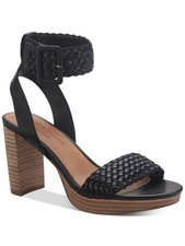 SUN STONE Womens Black 0.5" Platform Stefani Leather Sandals Shoes 7.5 M