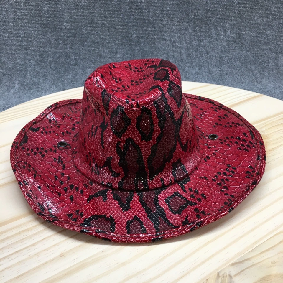 Sombrero de vaquero de piel de serpiente D&Y New York para mujer negro rojo talla única ala ancha poliéster Foto 2 de 4