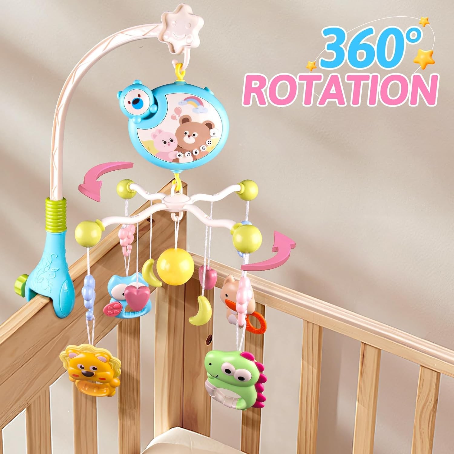 Baby Musical Crib Bed Bell Cot Mobile Stars Dreams Light Nusery Lullaby Toy UK