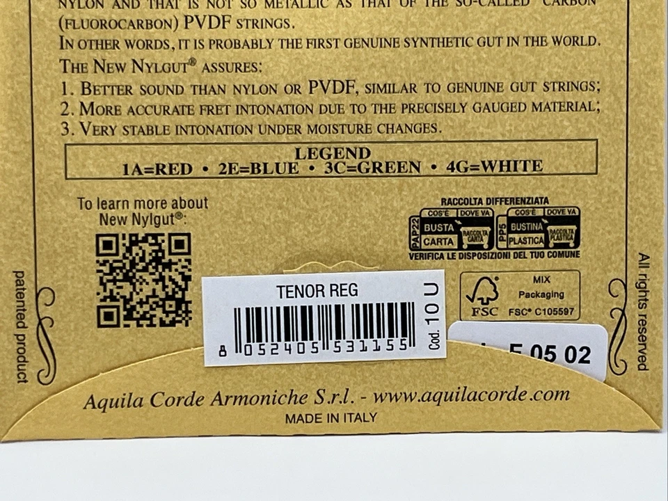 AQUILA TENOR UKULELE STRINGS - NYLGUT GCEA HIGH G TUNING - 10U - SUPERB STRINGS - Image 3 of 3