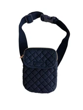 Blue Womens Belt Bag Fanny Waist Pack Sling Crossbody Navy Blue Quilt Elastic