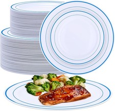100 Pcs Plastic Plates for Party, Disposable Plates Heavy Duty, Plastic