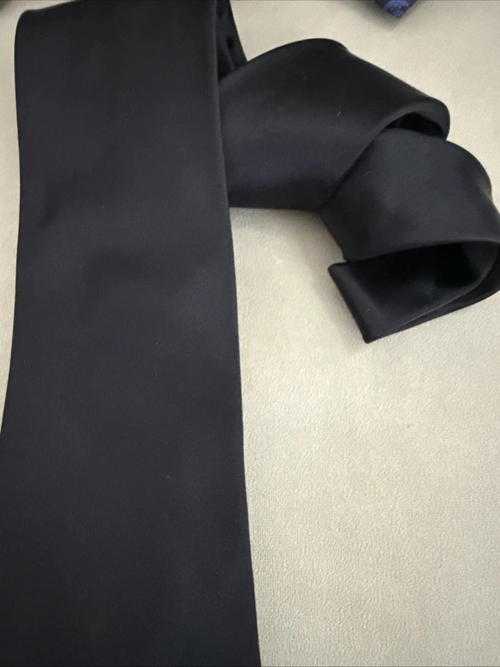 $490 BRIONI Lux Essential Solid Black Satin XL Necktie Silk TIE ITALY handmade - Image 3 of 4