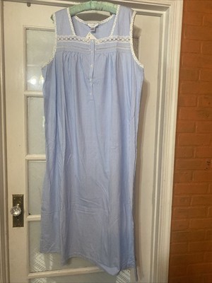 Fundamental Woman Vintage Night Gown 100% Cotton Blue Stripe Lace 1X