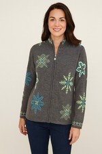 Vintage Eddie Bauer Snowflake Cardigan Sweater M Gray 90s Full Zip Nordic Cozie