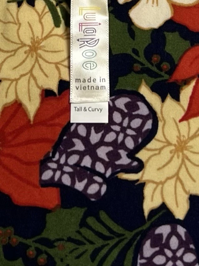 LuLaRoe Leggings TC Alto Curvilíneo Navidad Poinsettia MITTEN Vacaciones Flor Informal Foto 4 de 4