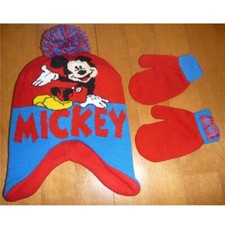 Toddler Boys Girls MICKEY MOUSE Trapper Winter Hat Mittens Size 2T/4T NWT