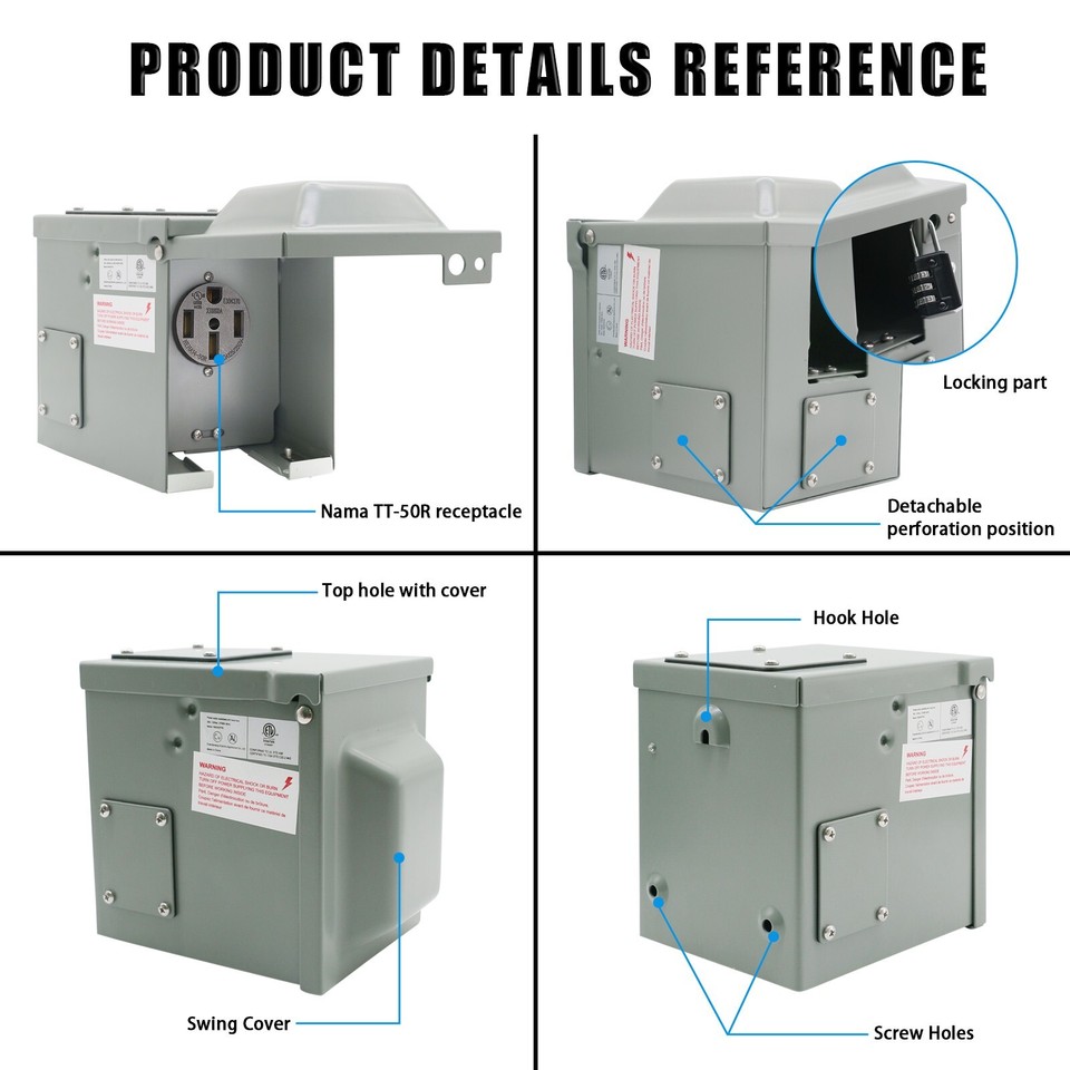 RV Lockable Power Outlet Box 50Amp Outdoor Camper RV Receptacle Box 125