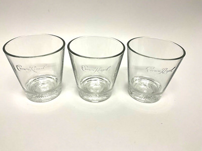 Set of 3 Vintage CROWN ROYAL Whiskey Low Ball Embossed Raised Logo Pebbled 10 oz