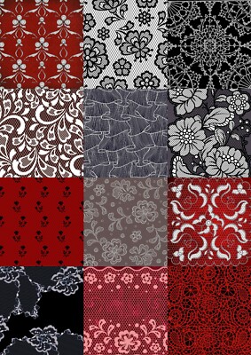 12 A4 Scrapbook Karten basteln Bastelpapier DSP Designpapier Gothic Spitze 220g