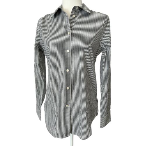 J CREW Women's Button Down Shirt Striped Long Sleeve Top T4 SLIM Black White New