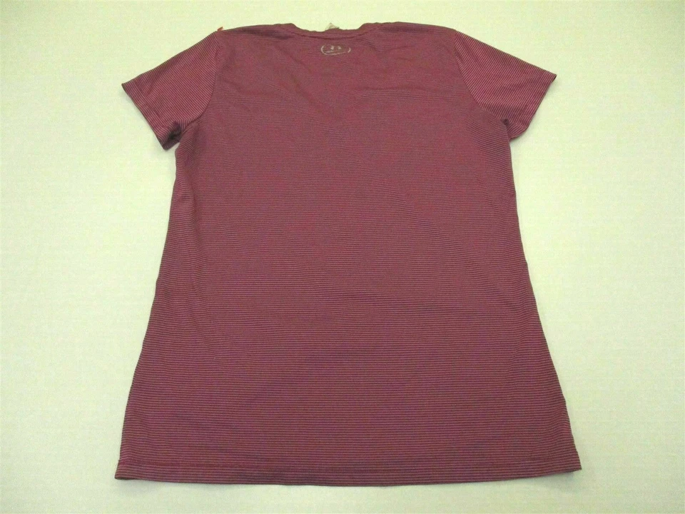 Camiseta Under Armour T3949 para mujer talla S calce suelto púrpura a rayas cuello en V Foto 4 de 4