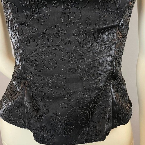 Vintage 90s Prom Halter Top Beads Tie Black Zip-Up Flaws Princess Sleeveless - Picture 5 of 12