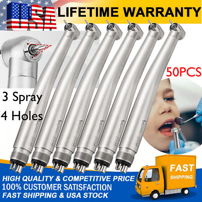 50PCS Dental High Speed Handpiece 3 Spray Push Button Turbine 4 Holes