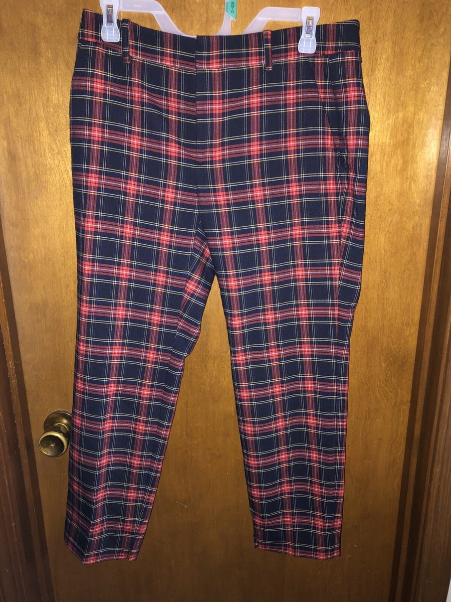 Zara Red Blue White Yellow Black Plaid Women Skinny Pants US Size