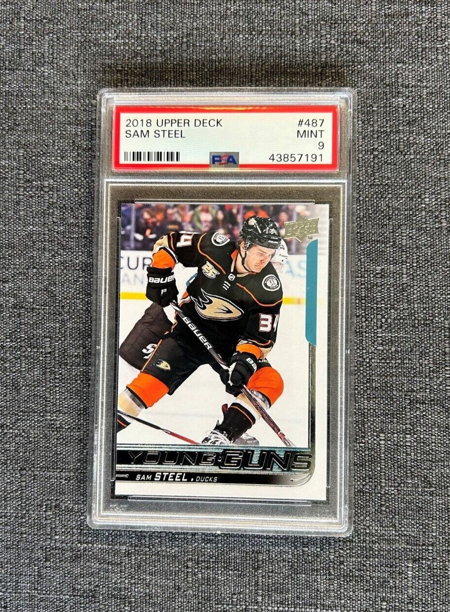 2018-19 Upper Deck Series 2 Young Guns - Sam Steel Rookie Card (RC) #487 - PSA 9