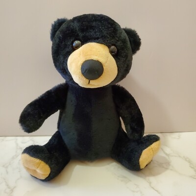 The Petting Zoo Black Bear Cub Plush 9'' Sitting Tan Feet Nose Soft 1994 Vintage
