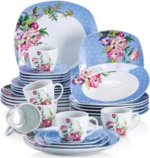 30-Piece Dinner Set Pink Flower Crockery Plates Dinnerware with Tea Set for 6