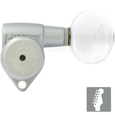 NEW Hipshot Open-Gear 6 in line Locking STAGGERED w/ PEARL Buttons, SATIN CHROME