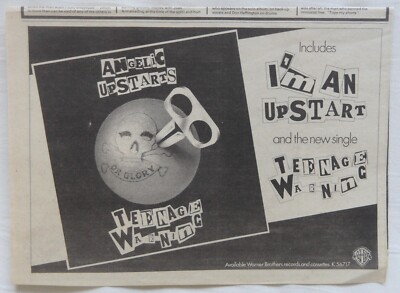 ANGELIC UPSTARTS : Teenage Warning - ADVERT - 27cm x 18cm - 1979