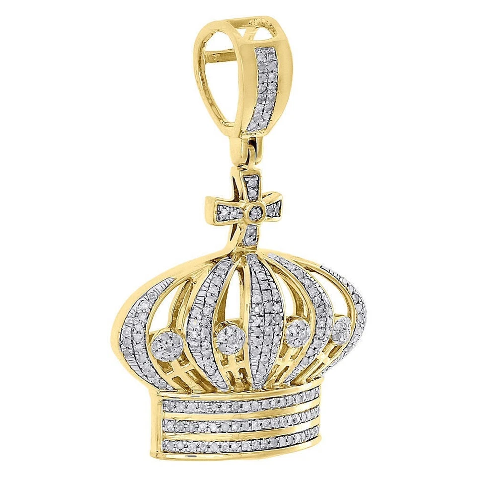 Colgante Cruz Corona Diamante Creado en Laboratorio Redondo 1.50Ct Chapado en Oro Amarillo 14K Foto 3 de 3