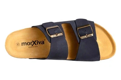 Echtleder Herren Pantoletten Blau Leder Sandalen Korksohle Fußbett Hausschuhe - Bild 1 von 4