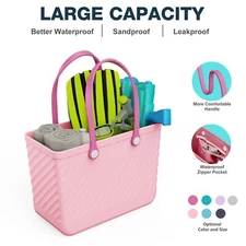 Large Waterproof Beach Bag Sandproof Tote w/Zipper Pocket, Travel Pool Boat Gym