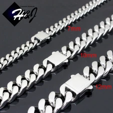 16"-40"MEN Stainless Steel 7/10/12mm Silver Miami Cuban Curb Chain Necklace*N166