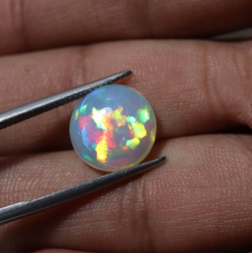 13 MM Natural AAAA Multi Fire Ethiopian Opal Round Shape Cabochon Gemstone - Picture 9 of 10