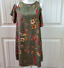 tea n rose Womens Dress Green Floral Short Sleeve Cold Shoulder Chiffon Sz Small