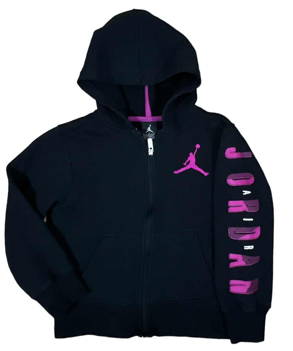 Jordan Jacket Girls Size Small 12-13 Pink Black Hoodie Full Zip