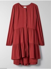 Aritzia Wilfred Barossa Dress Size Medium Tiered Mini Solid Red Carmine L Sleeve
