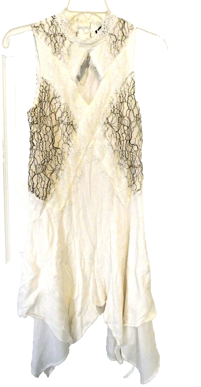 White Chiffon Lace Dress Size S Vintage Rare Handkerchief Hem Lightweight Summer image 6