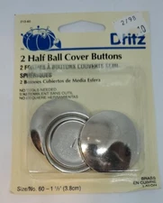 Vintage Dritz 213-60 Half-Ball Cover Buttons Size 60 1-1/2" 2/Pkg Made England