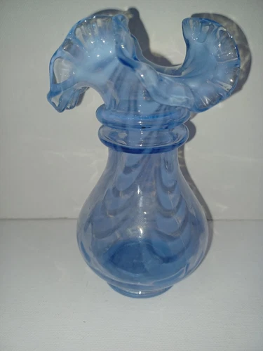 Vintage Fenton Vase Drapery Optic Periwinkle Blue Ruffled