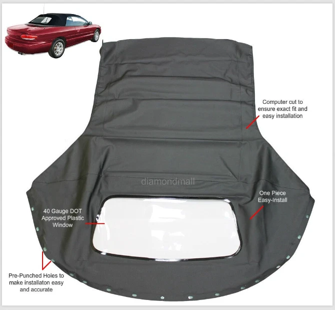 Capota macia conversível 1996-2006 Chrysler Sebring com janela de plástico DOT vinil preto - Imagem 2 de 4