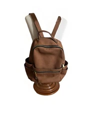 Quality Vegan Leather Medium Multipurpose Backpack Travel Bag Brown Unbranded