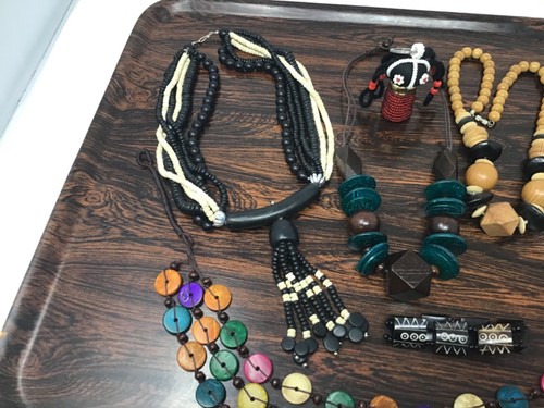 Jewelry Lot Mostly Wood Boho Ethnic Necklaces, Bracelet, Beaded Keychain - Picture 2 of 5