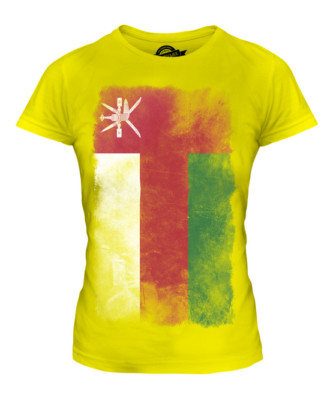 OMAN FADED FLAG LADIES T-SHIRT TEE TOP UMAN FOOTBALL OMANI GIFT SHIRT