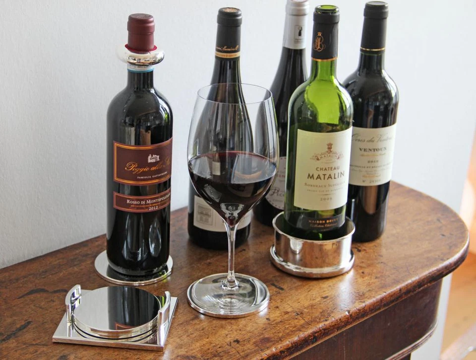 Flaschenuntersetzer Coaster Protezione-Goccia Bottiglia Metallo Argentato Con - Immagine 2 di 4