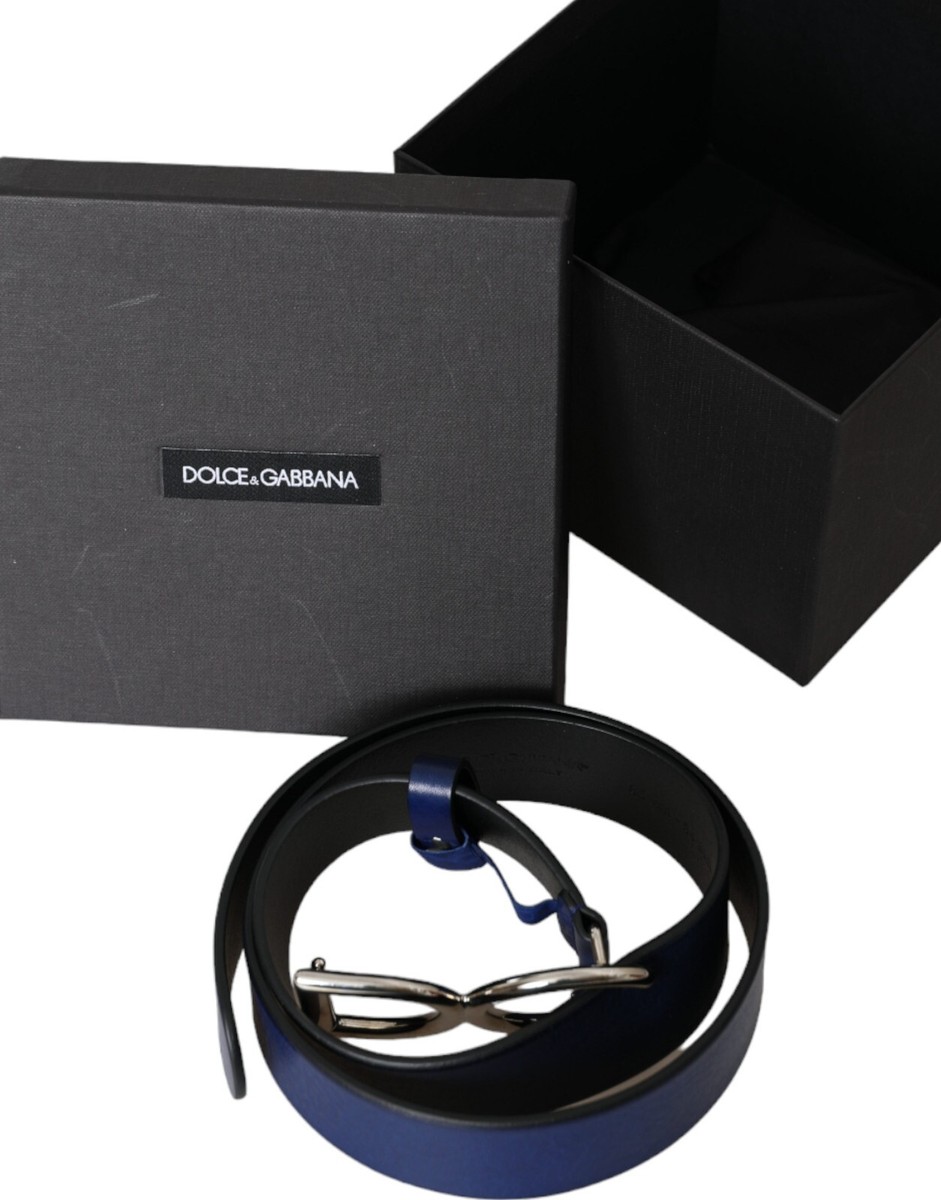 DOLCE & GABBANA Belt Men Blue Leather Silver Metal Logo DOLCE & GABBANA Belt Men Blue Leather Silver Metal Logo