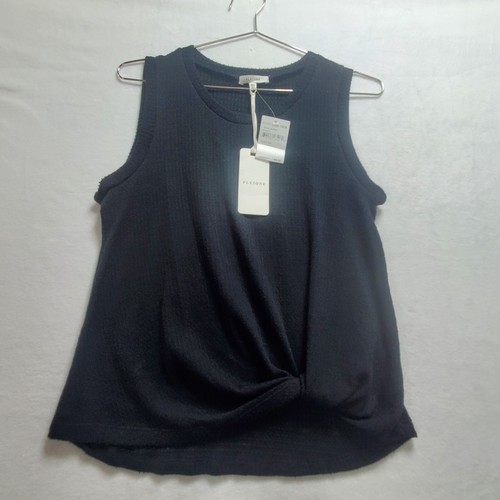 Pleione Top Womens Small Black Stretch Knit Twist Hem Scoop Neck Casual Career