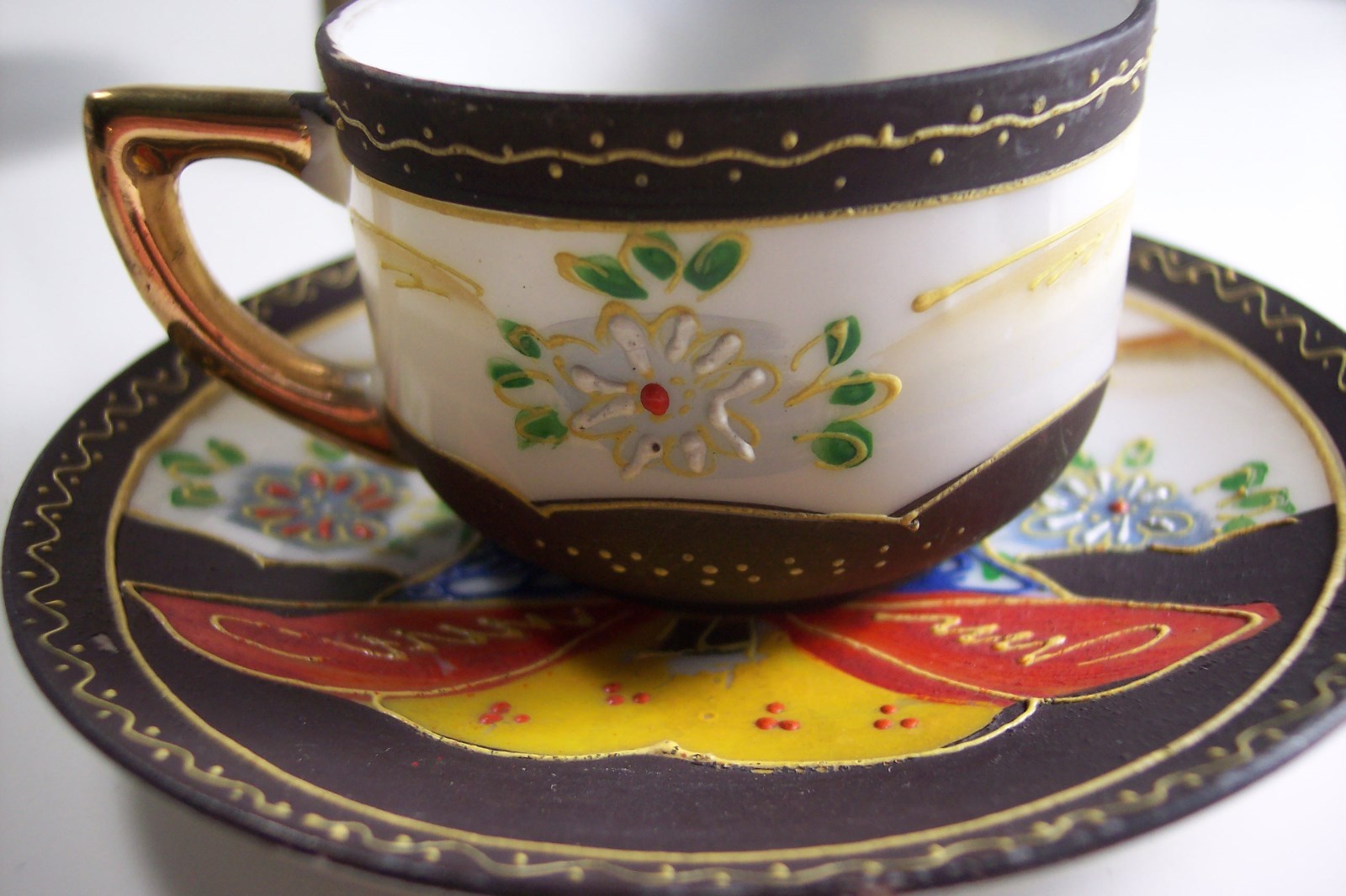 Occupied Japan Demitasse Mini Cup and Saucer Satsuma Style China