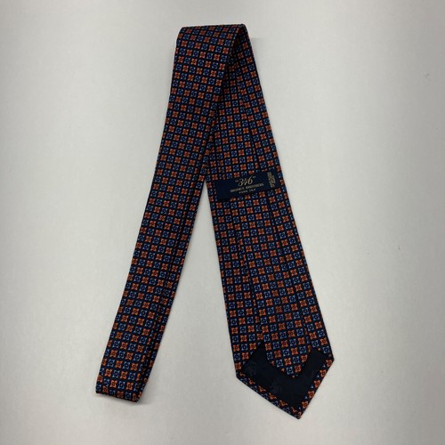 BROOKS BROTHERS 346 Necktie Mens Navy Blue with Orange/Light Blue Geometric Tie - Picture 5 of 8