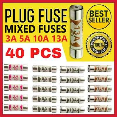 40x Mixed Fuses Ceramic Domestic Electric Fuses Plug Household Cartridge Fuse UK
