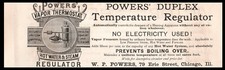 1890 Original Print AD Powers Duplex Temperature Regulator Vapor Thermostat